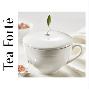 Tea Forté Café Cup Bone White Porcelain Tea Cup & Steeping Lid 8oz